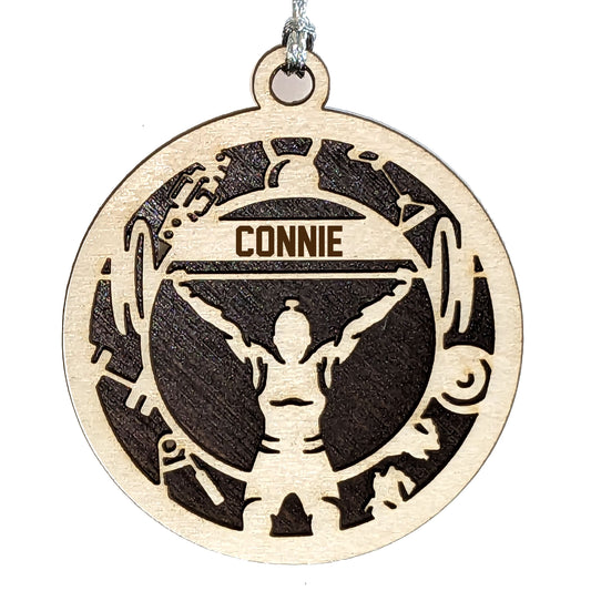 Female Weightlifting laser cut personalized wood ornament