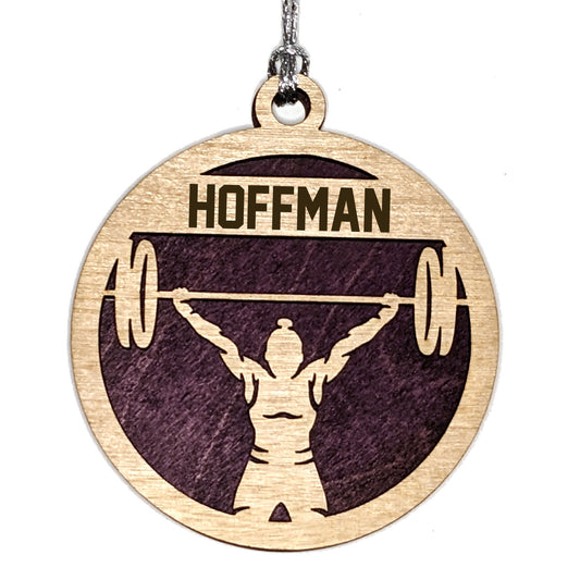 Female Weightlifting laser cut personalized wood ornament