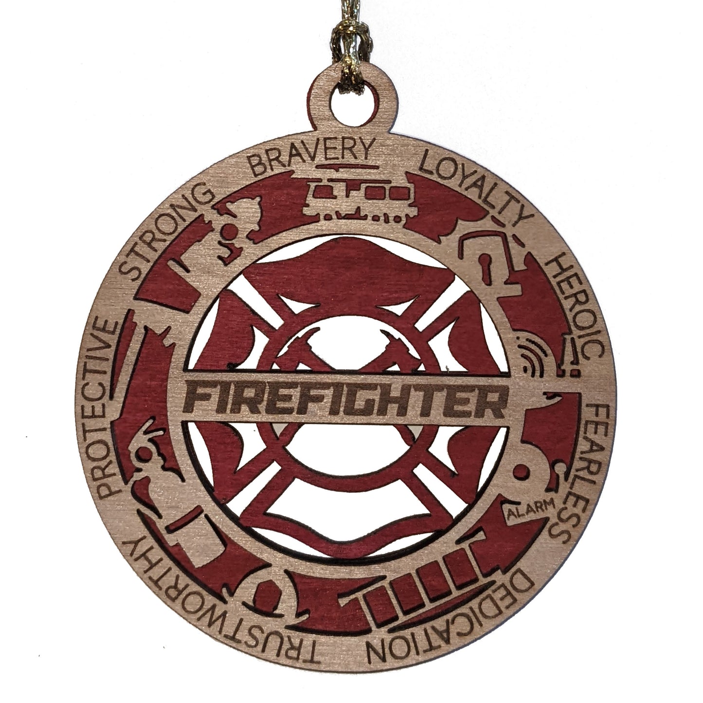 3" Laser Cut Handcrafted Wooden Firefighter Christmas Ornament - Custom Fireman Xmas Decor with Cut Background