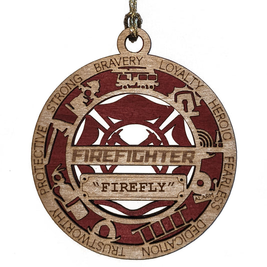 3" Laser Cut Handcrafted Wooden Personalized Firefighter Christmas Ornament - Custom Fireman Xmas Decor with Cut Background