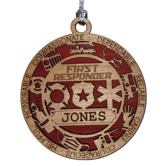 3" Handcrafted Wooden Personalized First Responder Christmas Ornament - Customizable with Solid Background - Heartfelt Holiday Tribute to Heroes