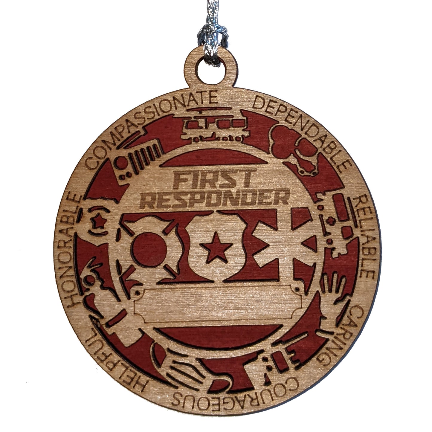 3" Handcrafted Wooden Personalized First Responder Christmas Ornament - Customizable with Solid Background - Heartfelt Holiday Tribute to Heroes