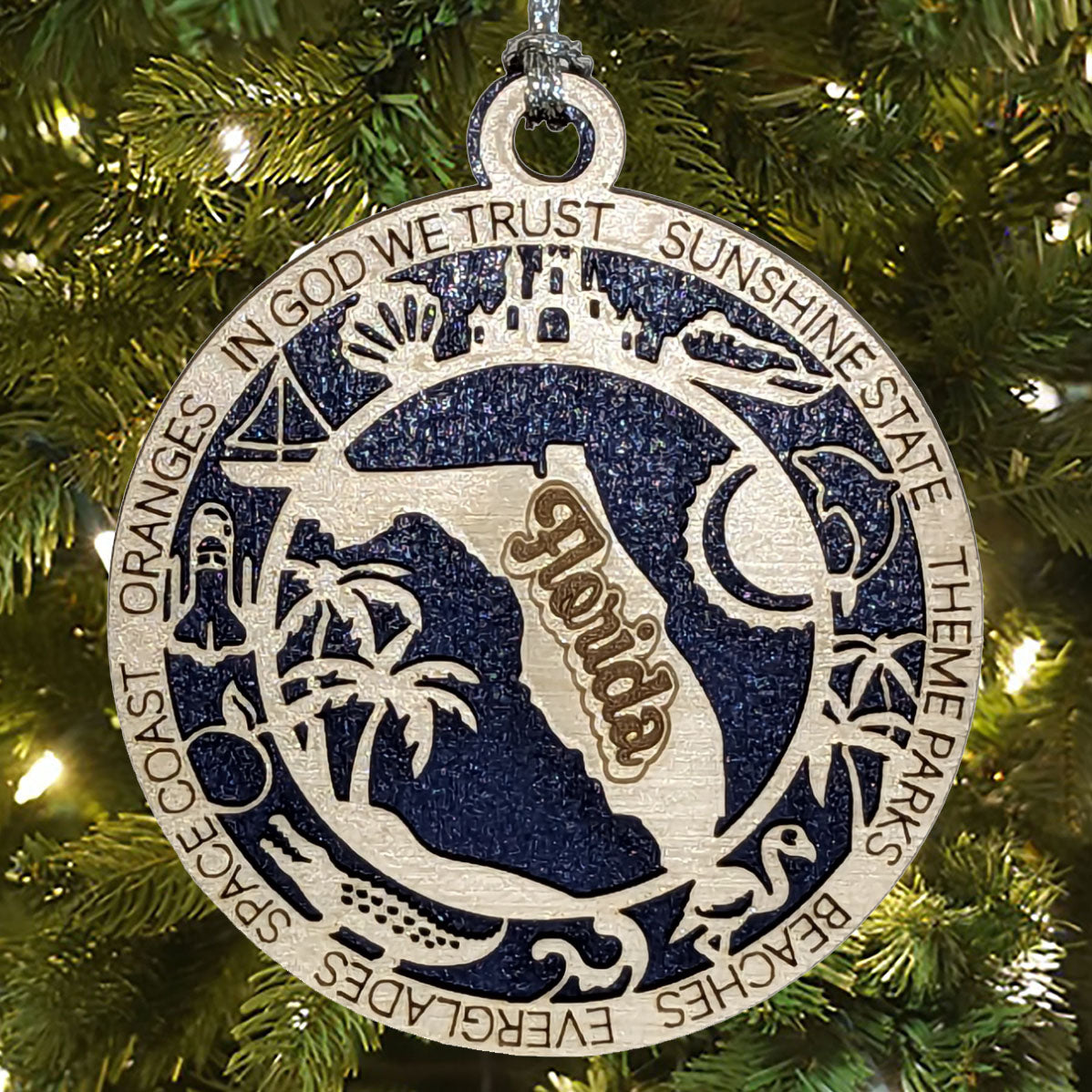 Florida State Pride 3D Wood Laser Cut Ornament: Featuring Iconic Florida Symbols and Custom Background Colors