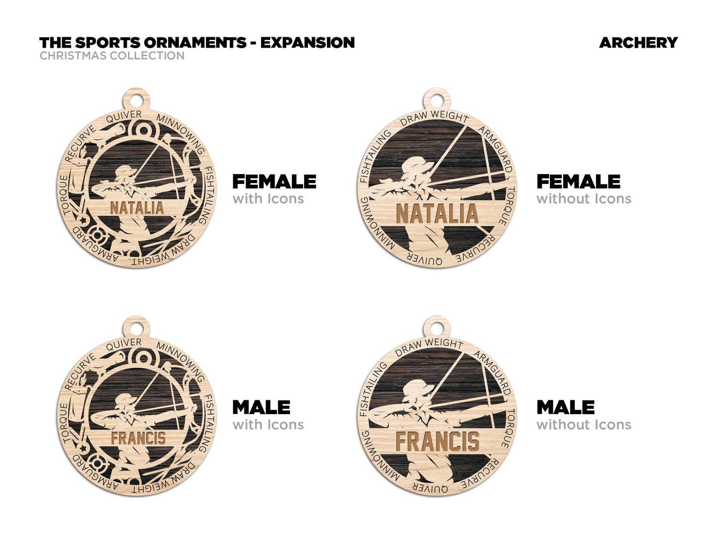 Male Archery laser cut wood ornament