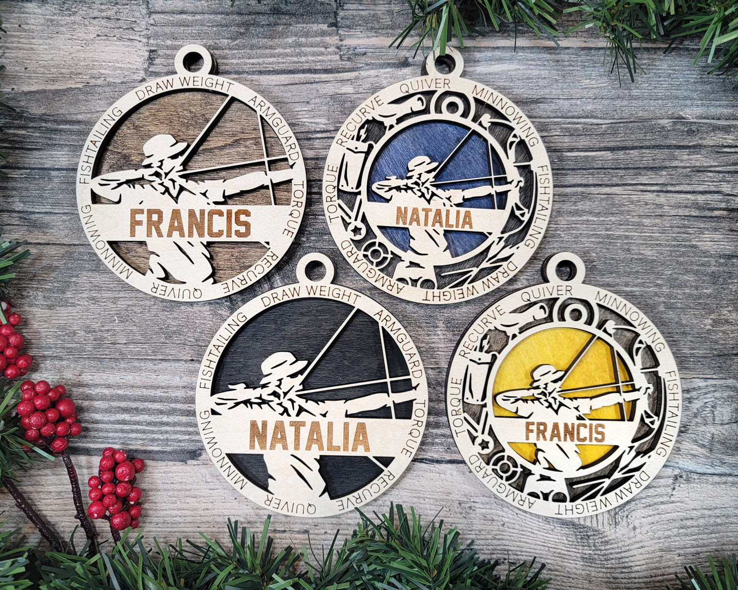 Female Archery laser cut personalized wood ornament