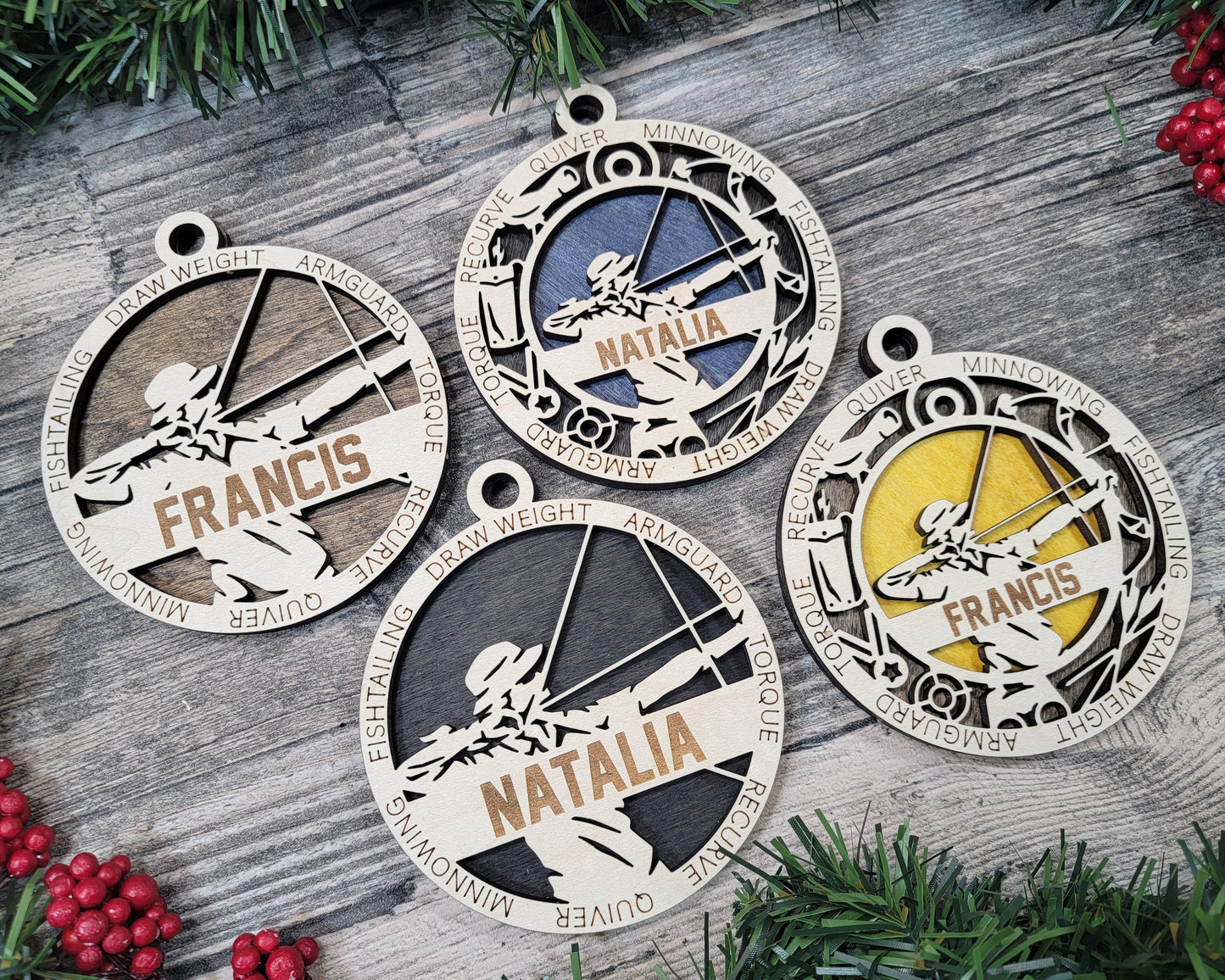 Female Archery laser cut personalized wood ornament