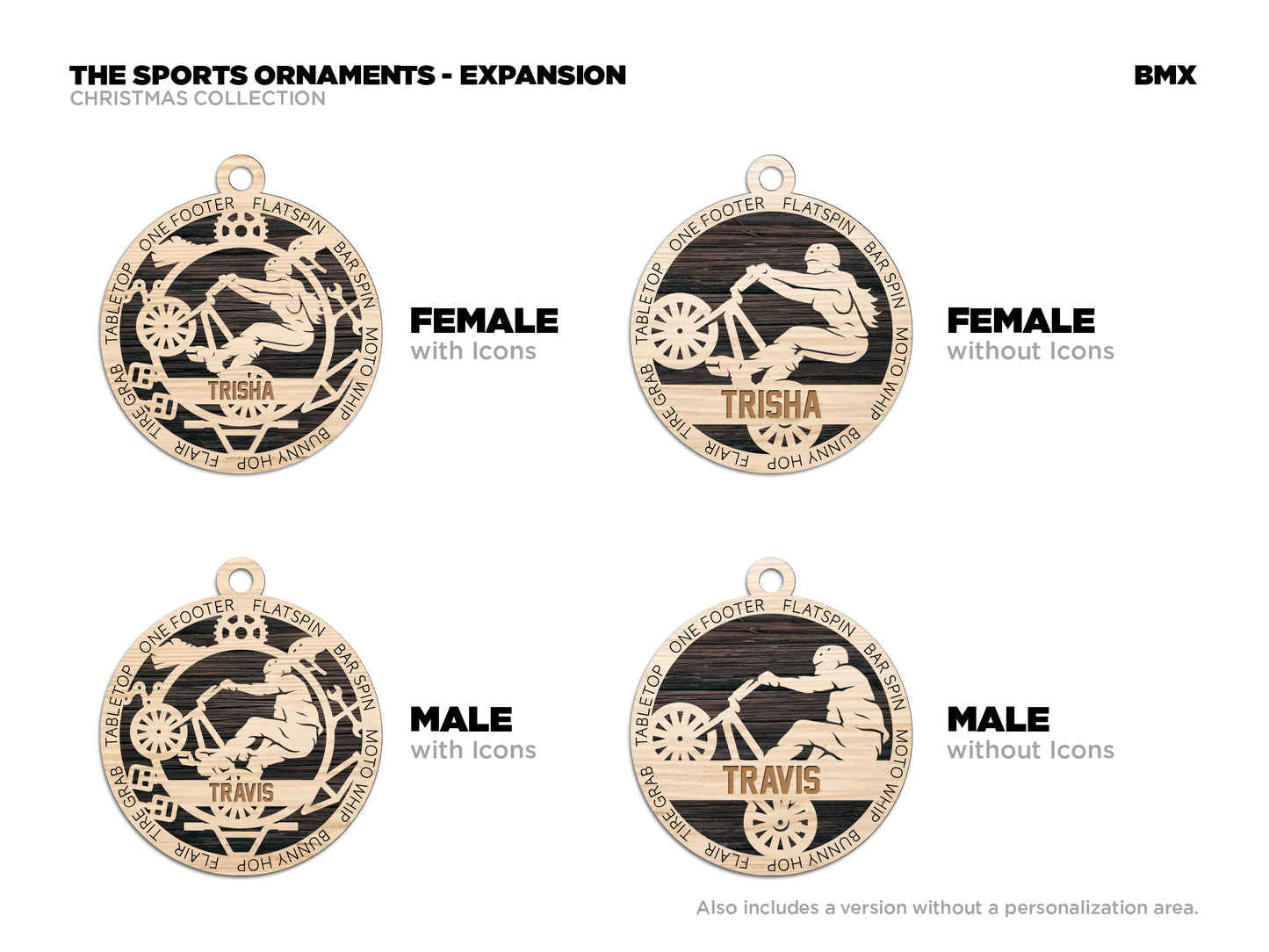 Male BMX laser cut wood ornament