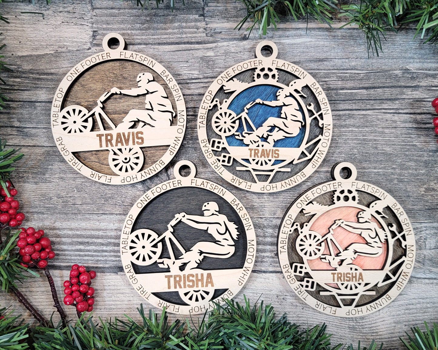 Female BMX laser cut wood ornament
