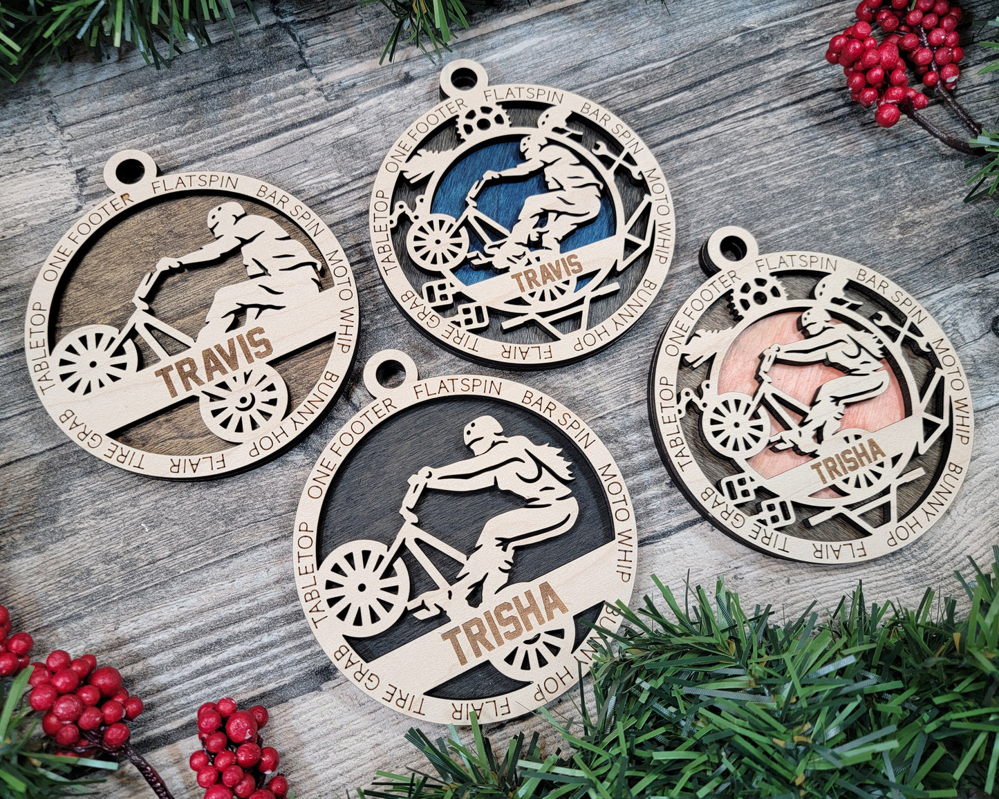 Female BMX laser cut wood ornament