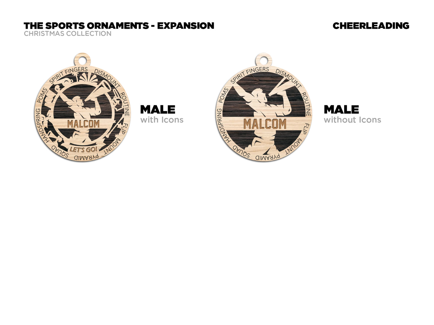 Cheerleading laser cut personalized wood ornament