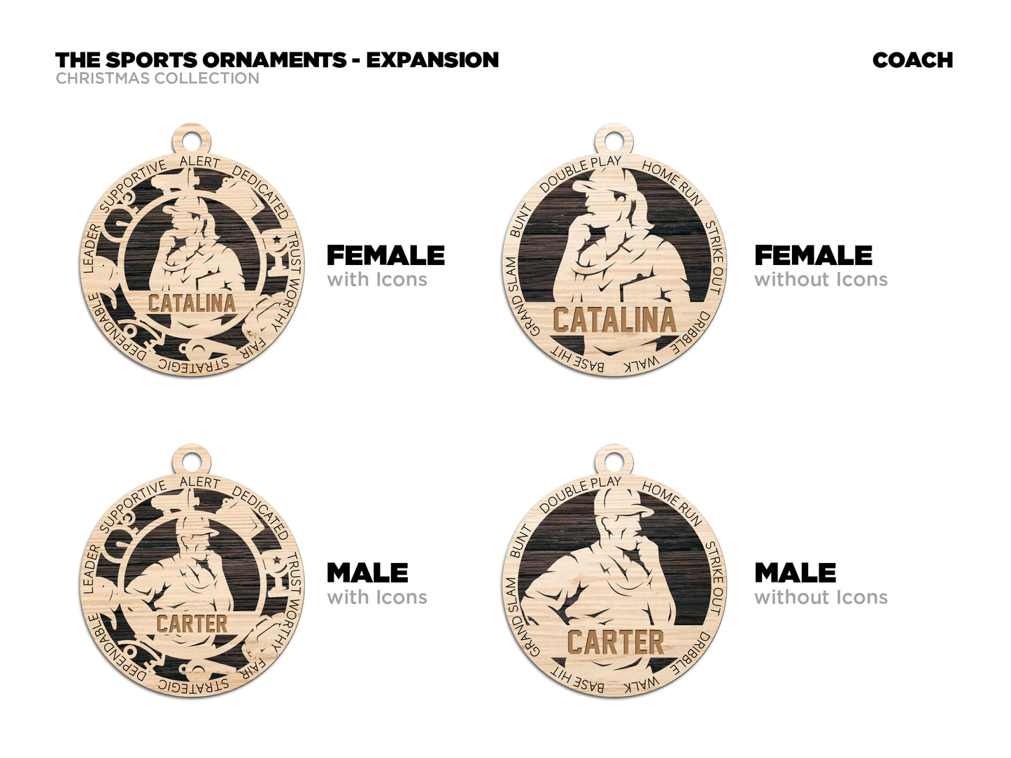 Female Coach laser cut personalized wood ornament