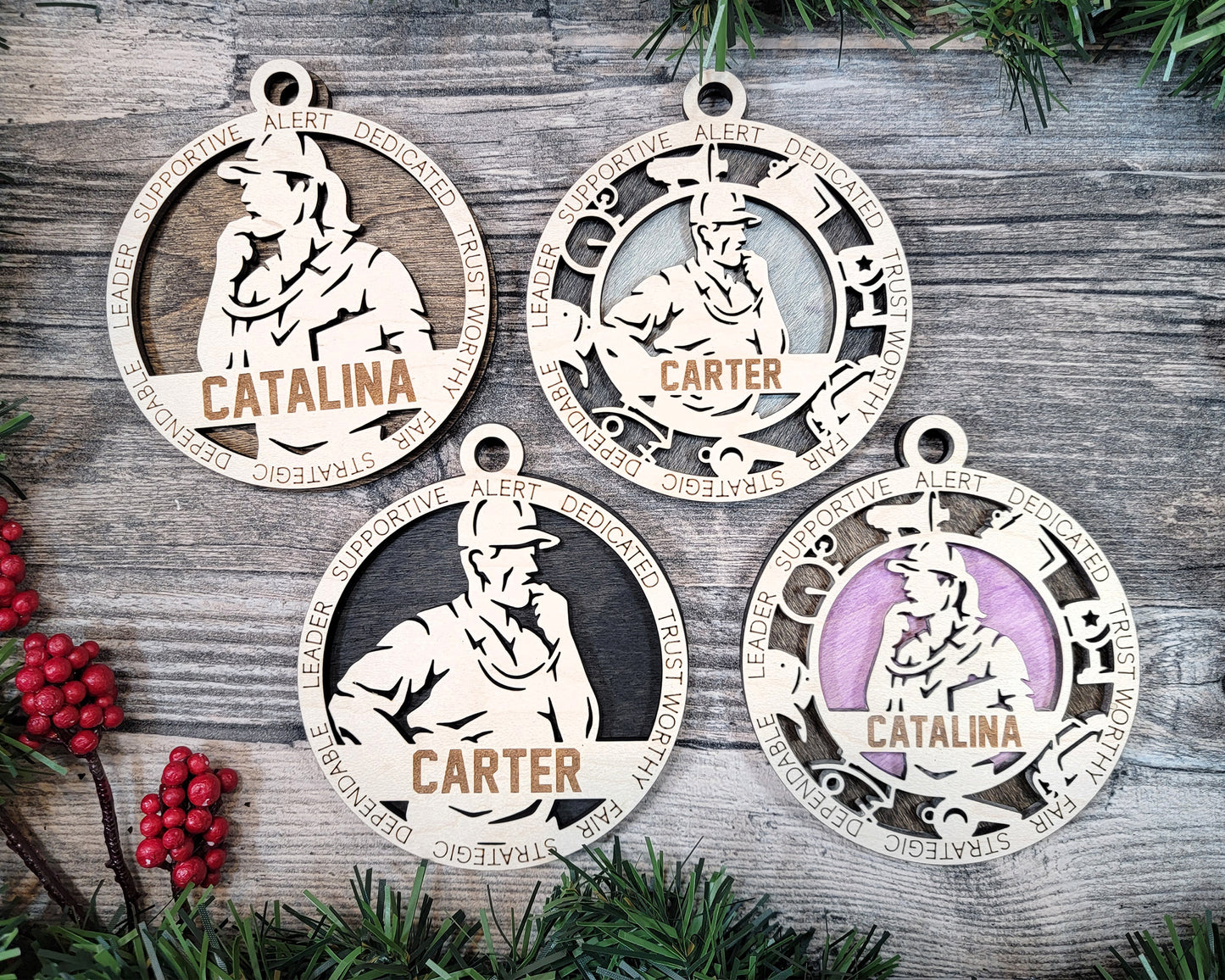 Female Coach laser cut personalized wood ornament
