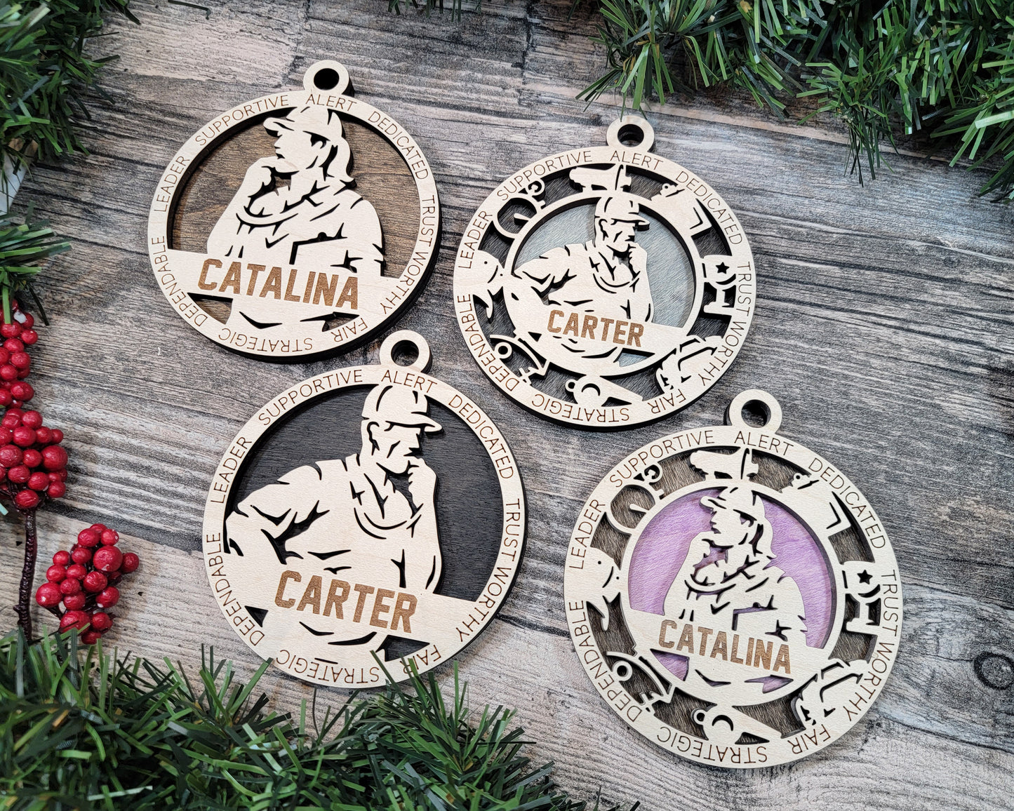 Female Coach laser cut personalized wood ornament