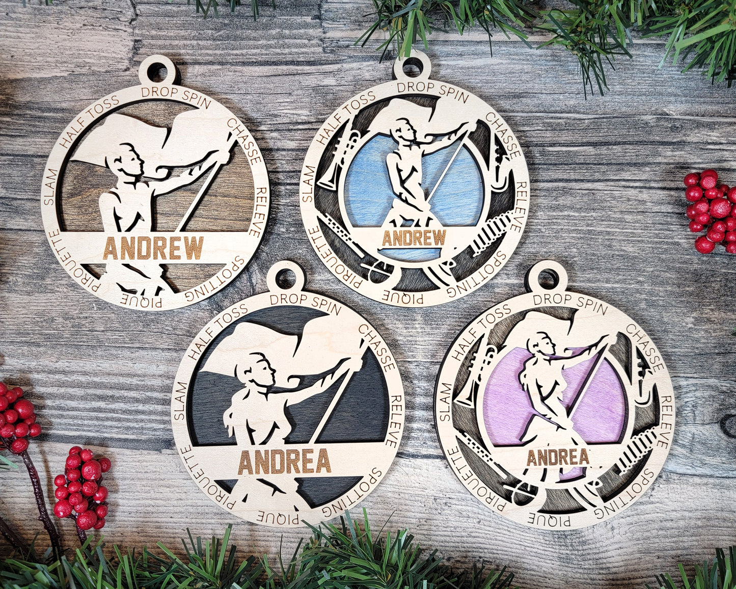 Female Colorguard laser cut wood ornament