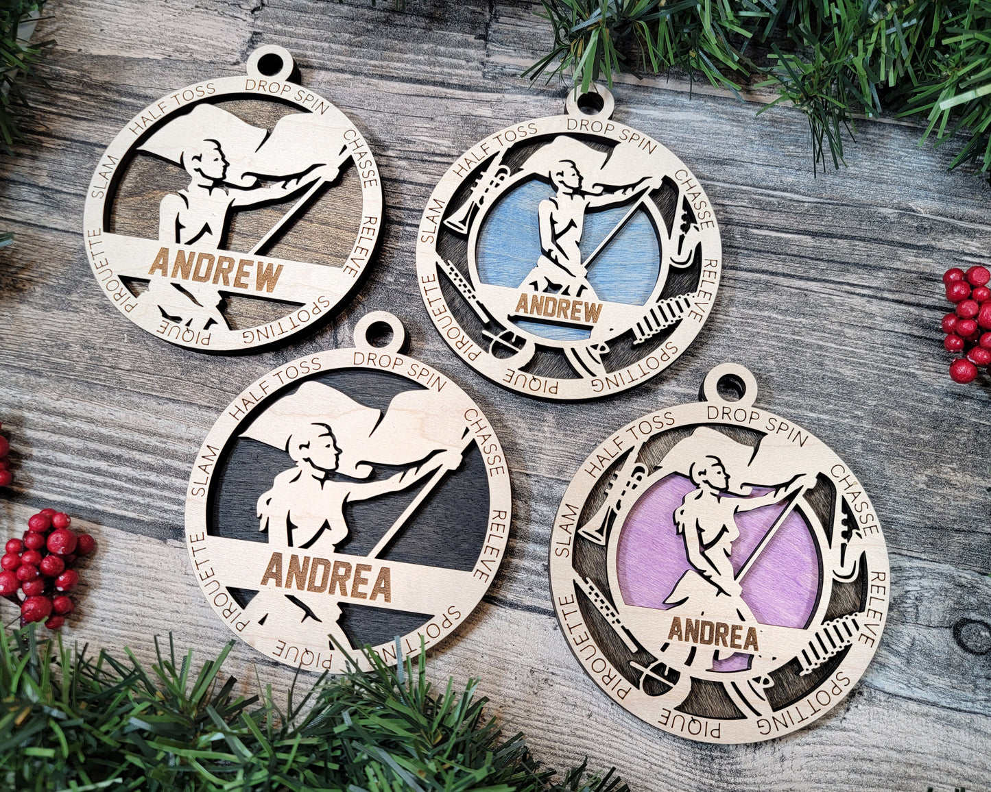 Female Colorguard laser cut wood ornament