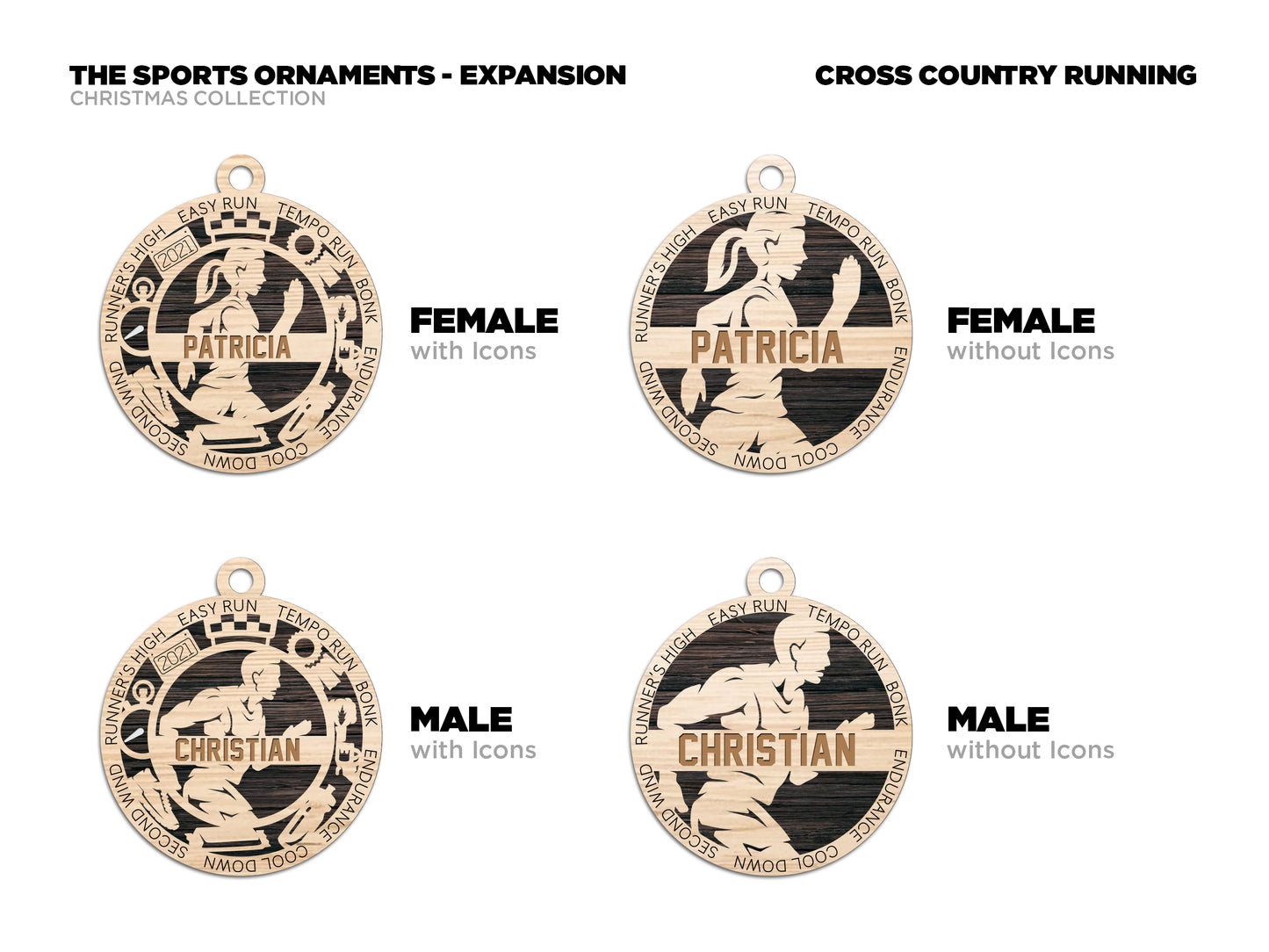 Male Cross Country Runner laser cut personalized wood ornament
