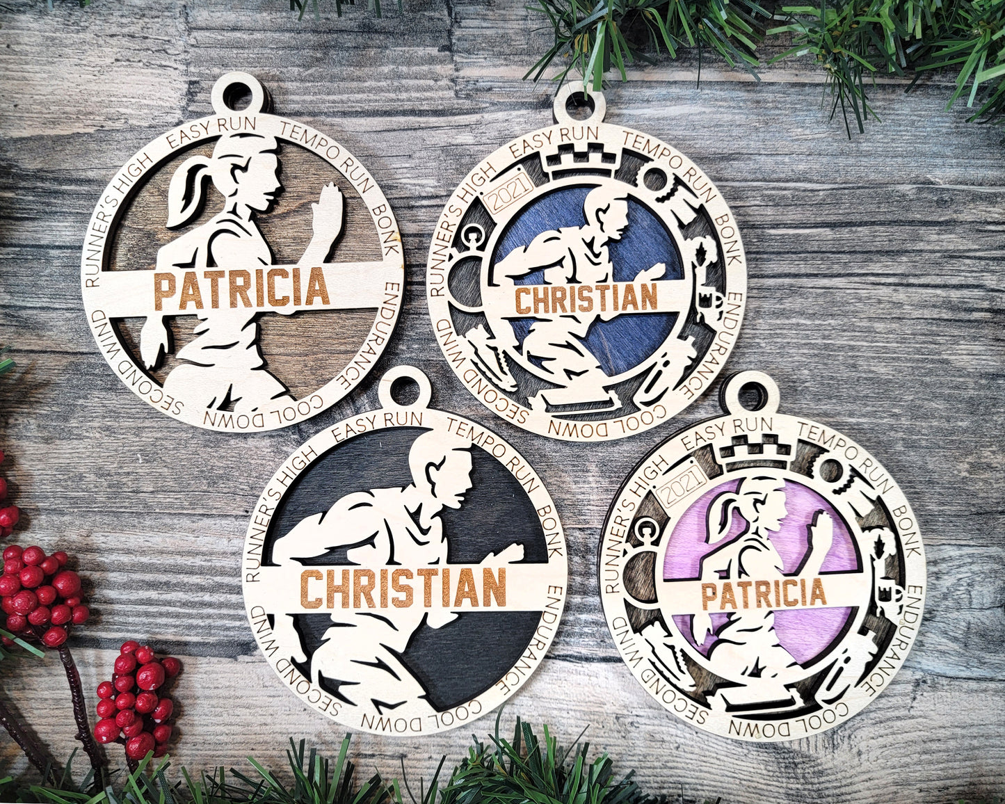 Female Cross Country Runner laser cut wood ornament