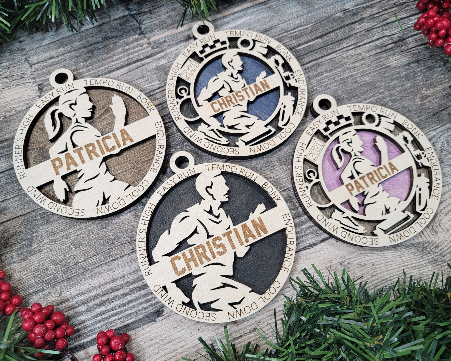 Female Cross Country Runner laser cut personalized wood ornament