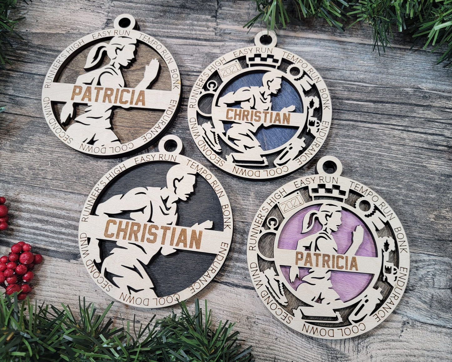 Male Cross Country Runner laser cut wood ornament