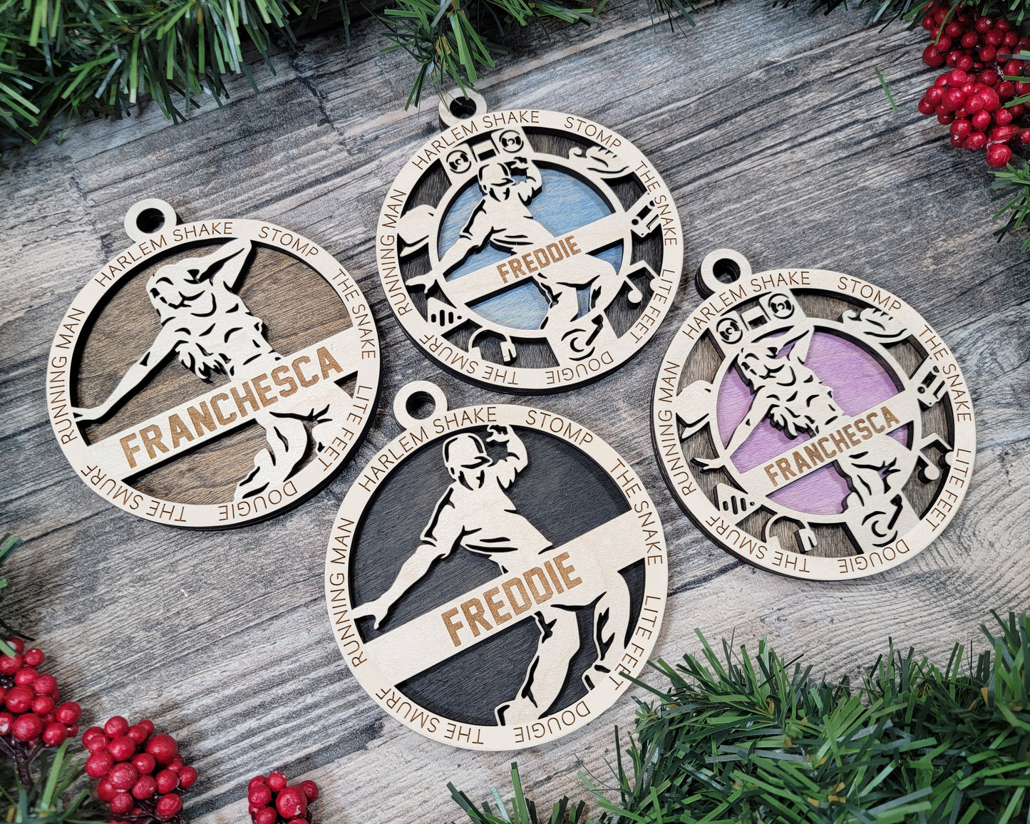 Female Hip Hop Dancer laser cut personalized wood ornament