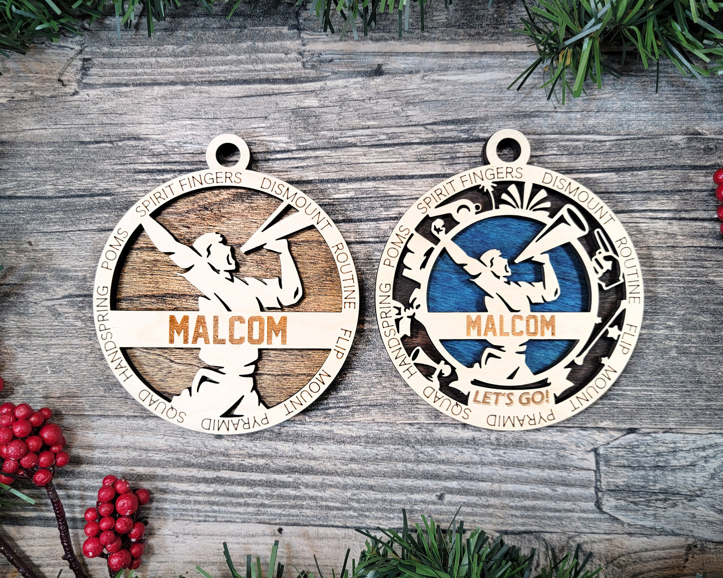 Female Cheerleading laser cut wood ornament