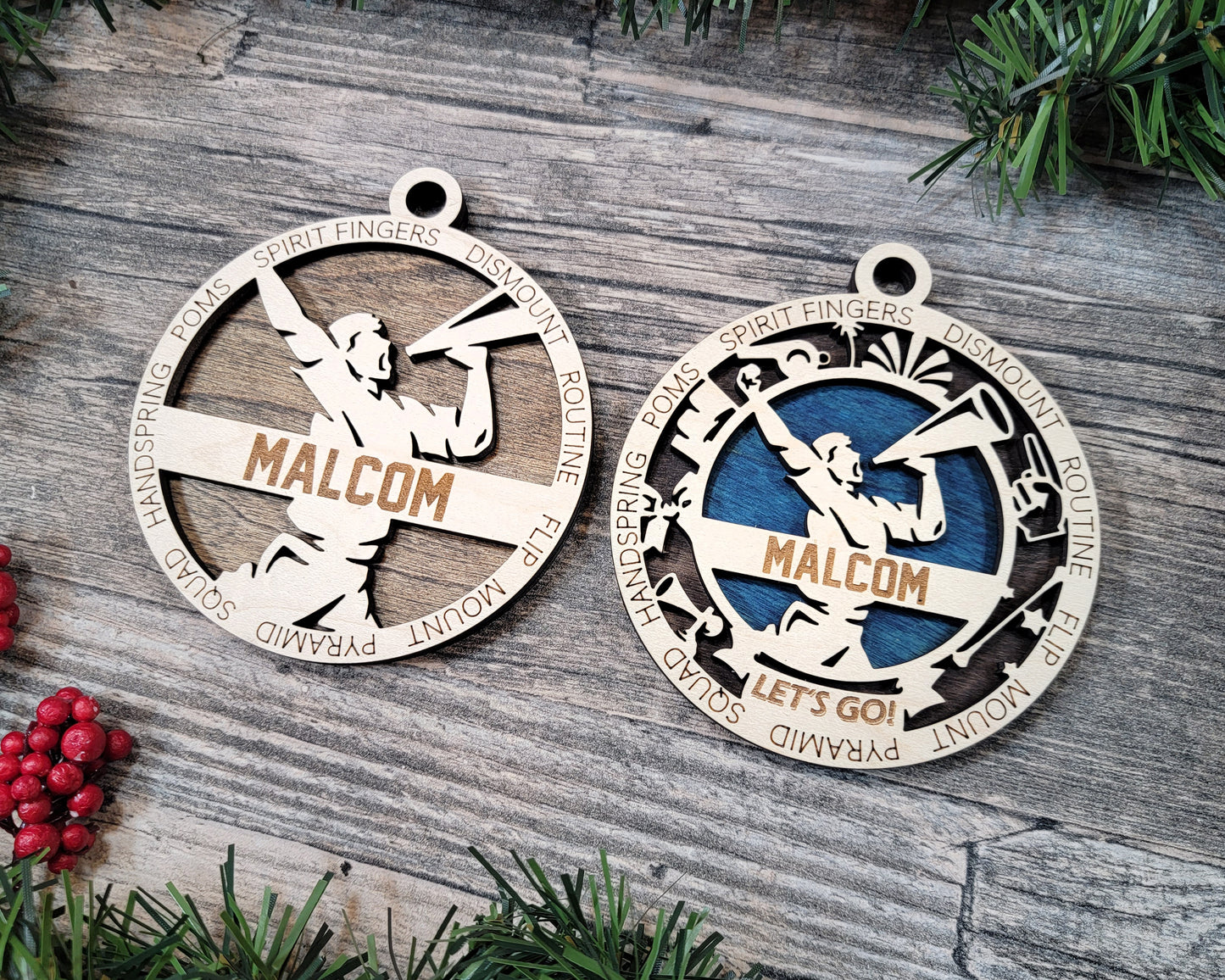 Female Cheerleading laser cut wood ornament