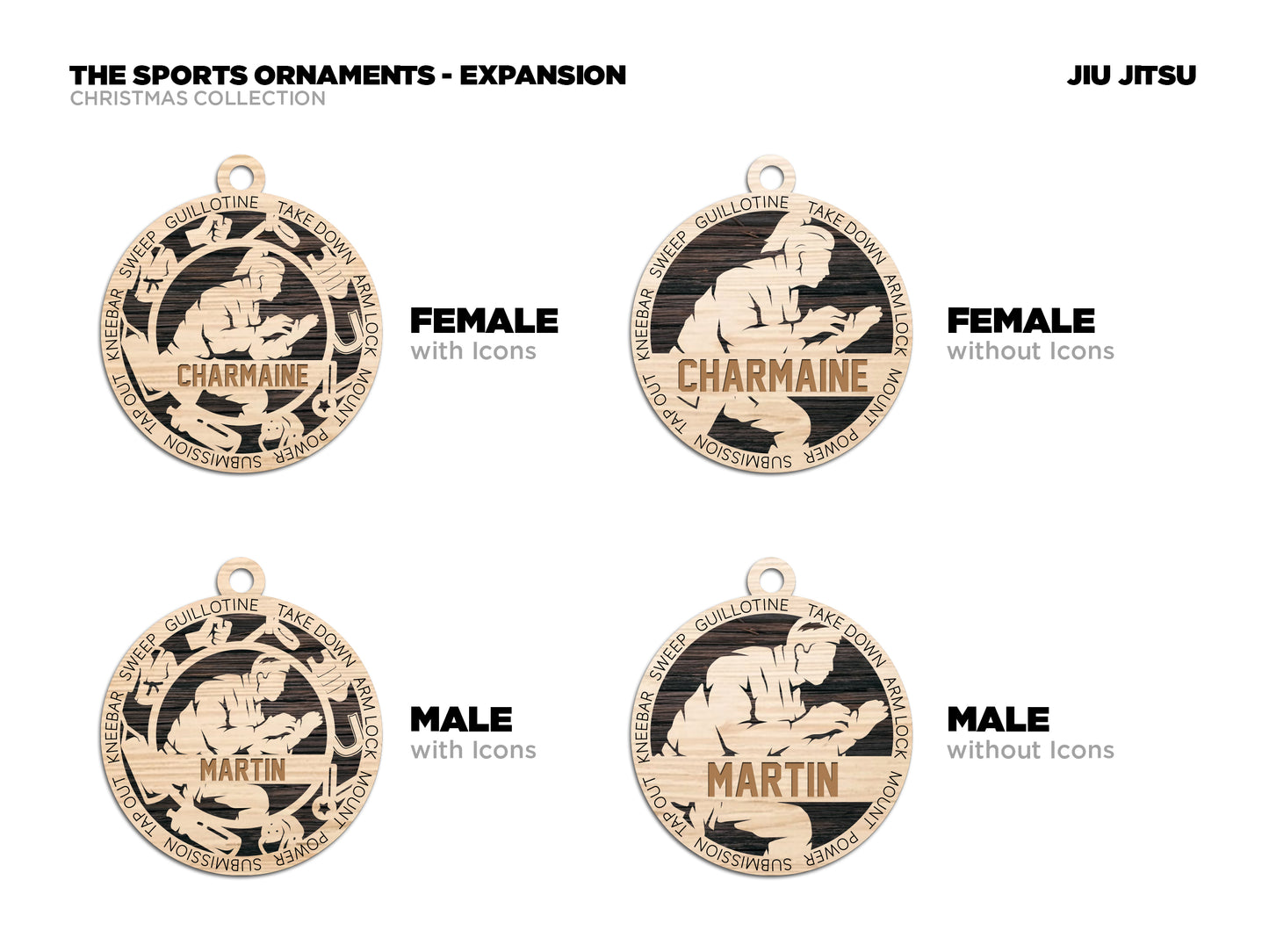 Male Jiu Jitsu laser cut wood ornament