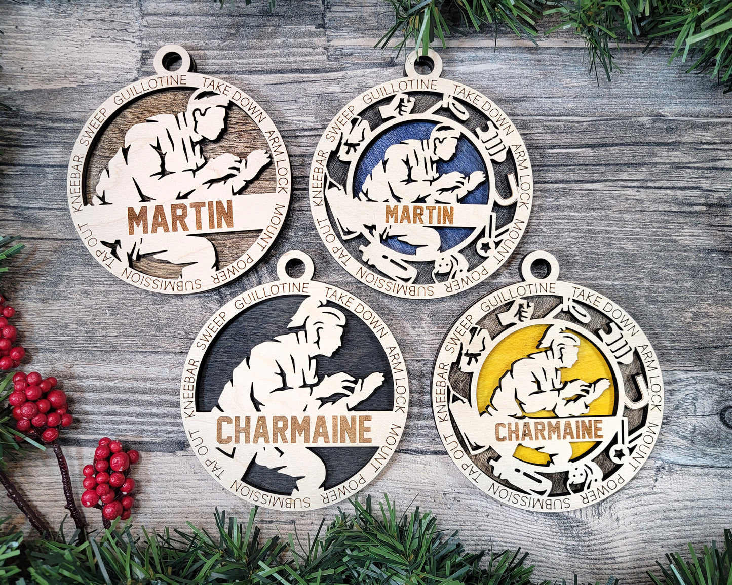 Male Jiu Jitsu laser cut wood ornament