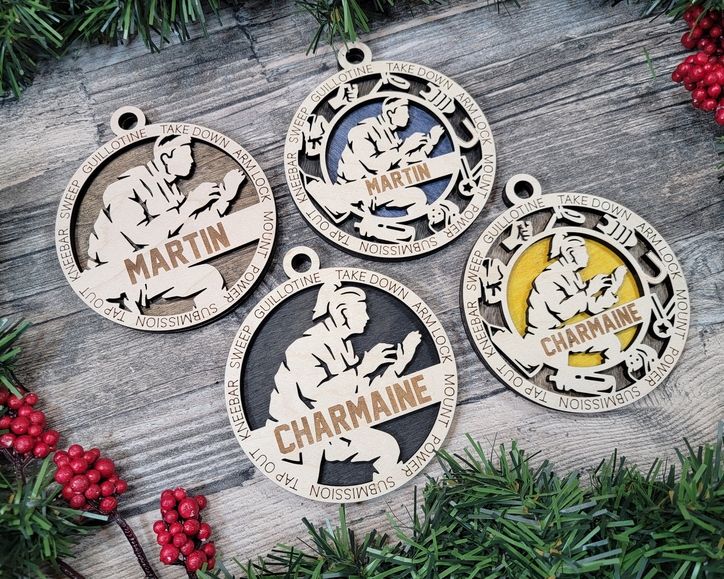Female Jiu Jitsu laser cut wood ornament