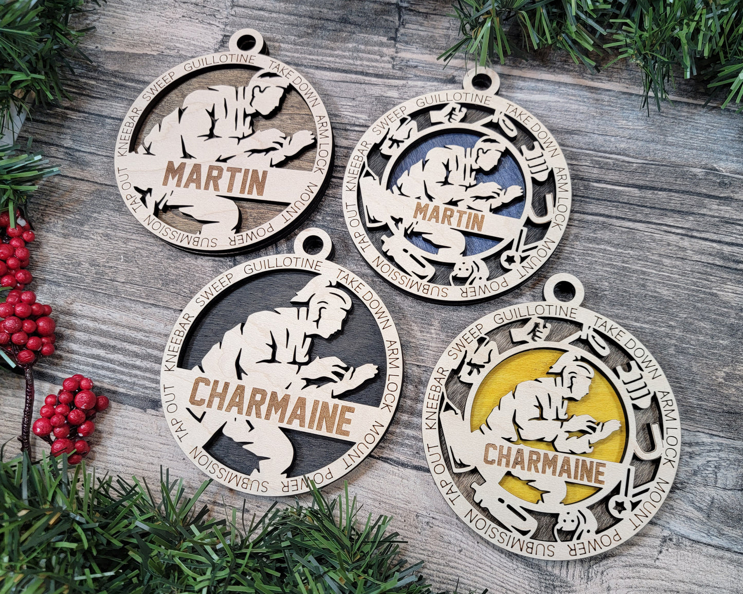 Male Jiu Jitsu laser cut wood ornament