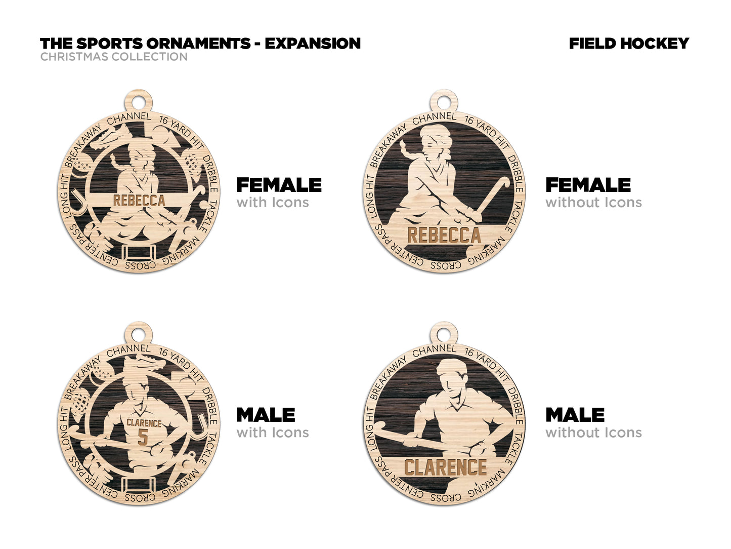 Female Field Hockey laser cut personalized wood ornament