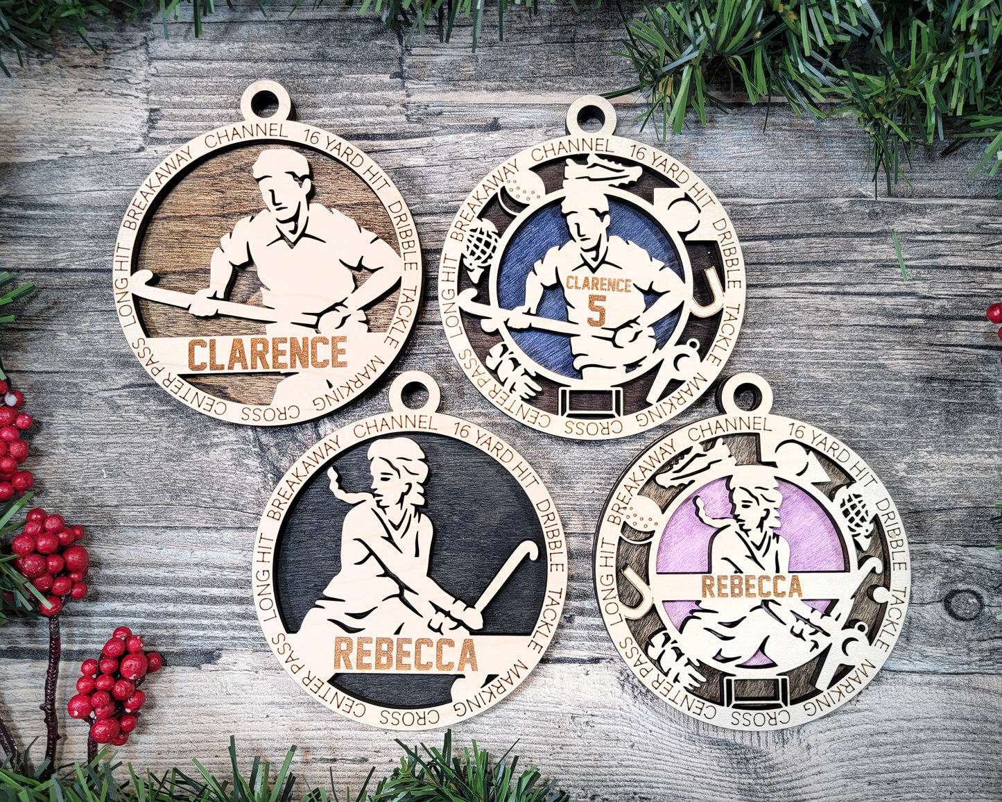 Female Field Hockey laser cut personalized wood ornament