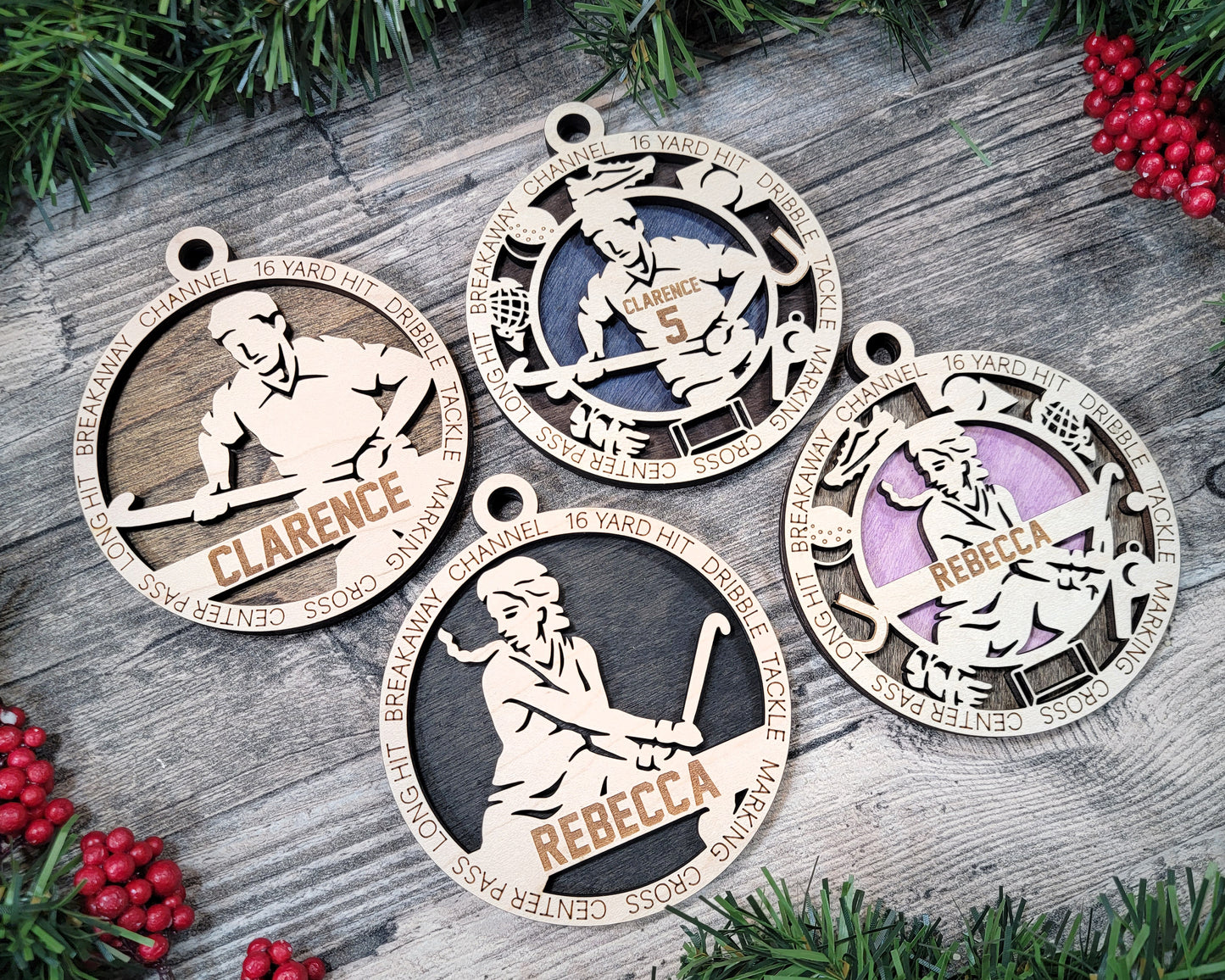 Female Field Hockey laser cut personalized wood ornament