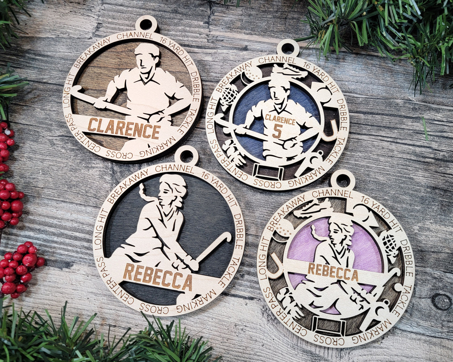 Female Field Hockey laser cut personalized wood ornament