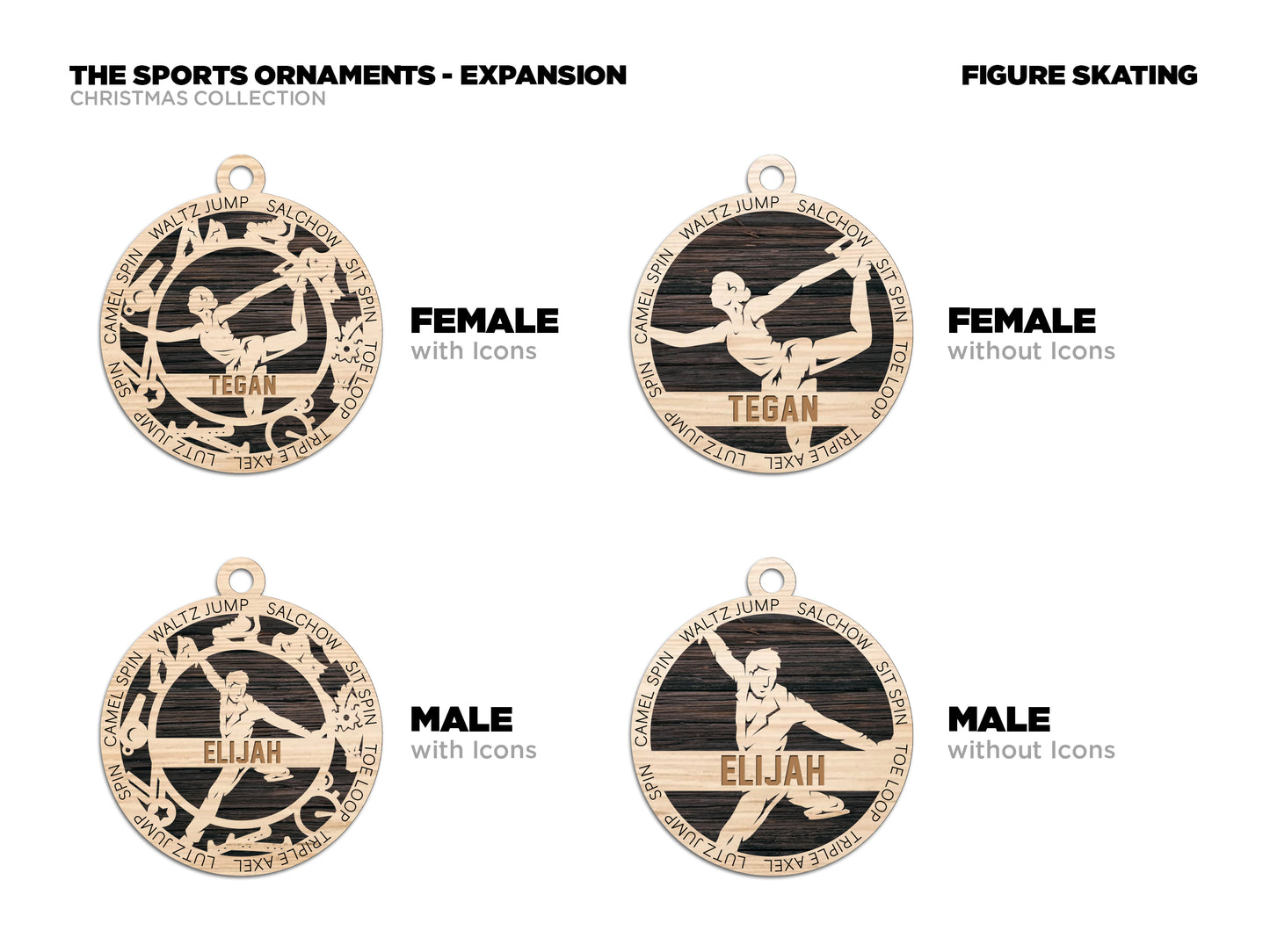 Female Figure Skating laser cut personalized wood ornament