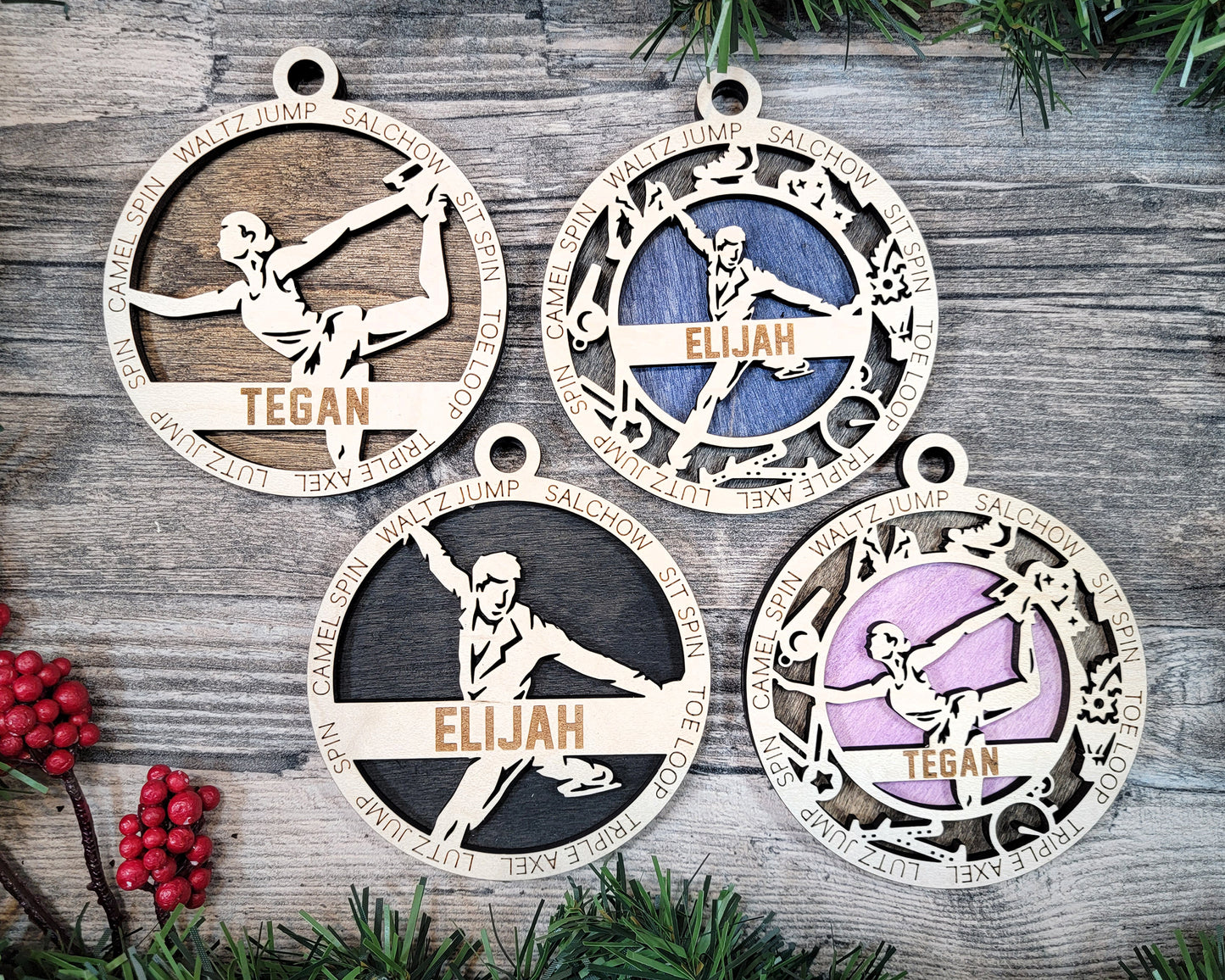 Female Figure Skating laser cut wood ornament