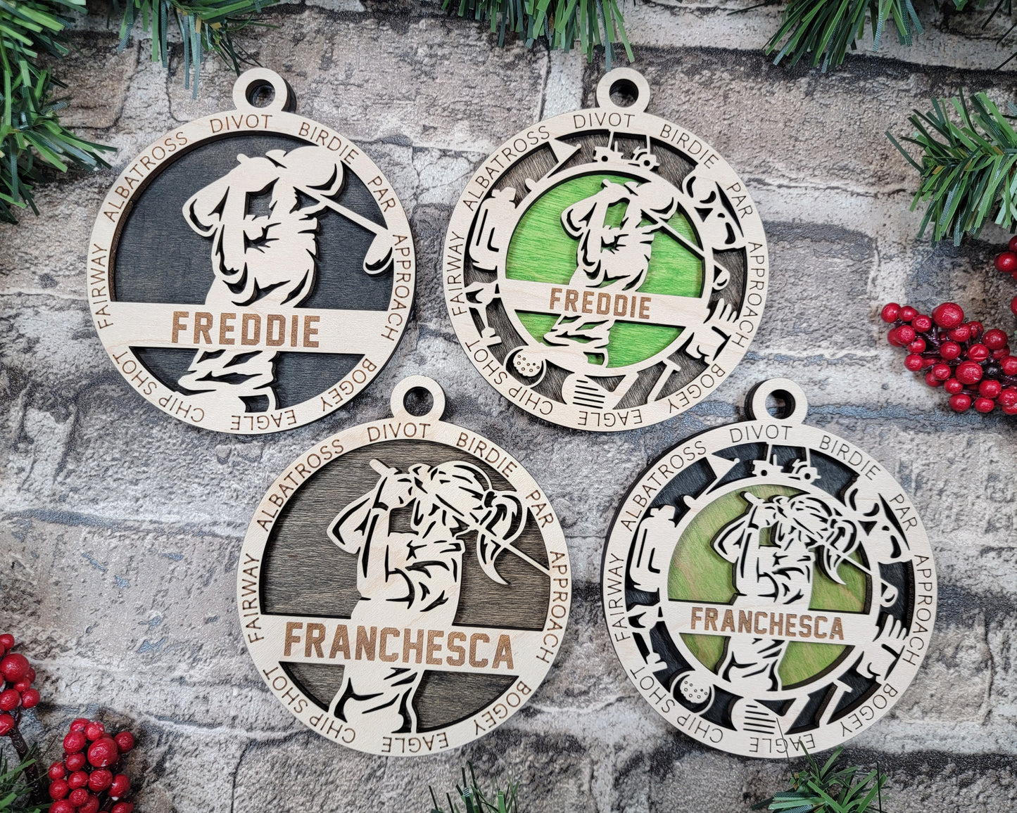 Male Golf laser cut personalized wood ornament