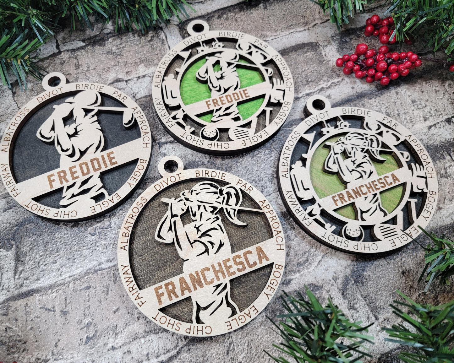 Female Golf laser cut wood ornament