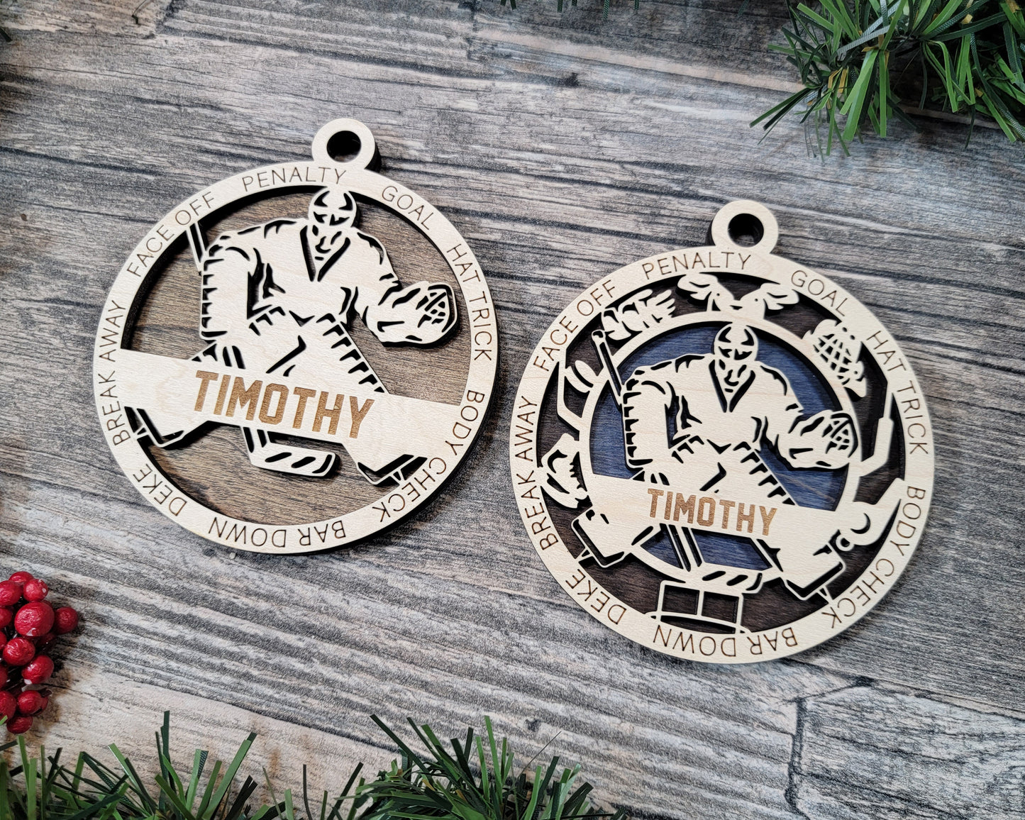 Hockey Goalie laser cut wood ornament
