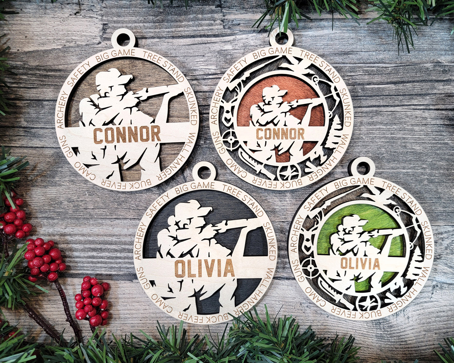 Female Hunting laser cut personalized wood ornament