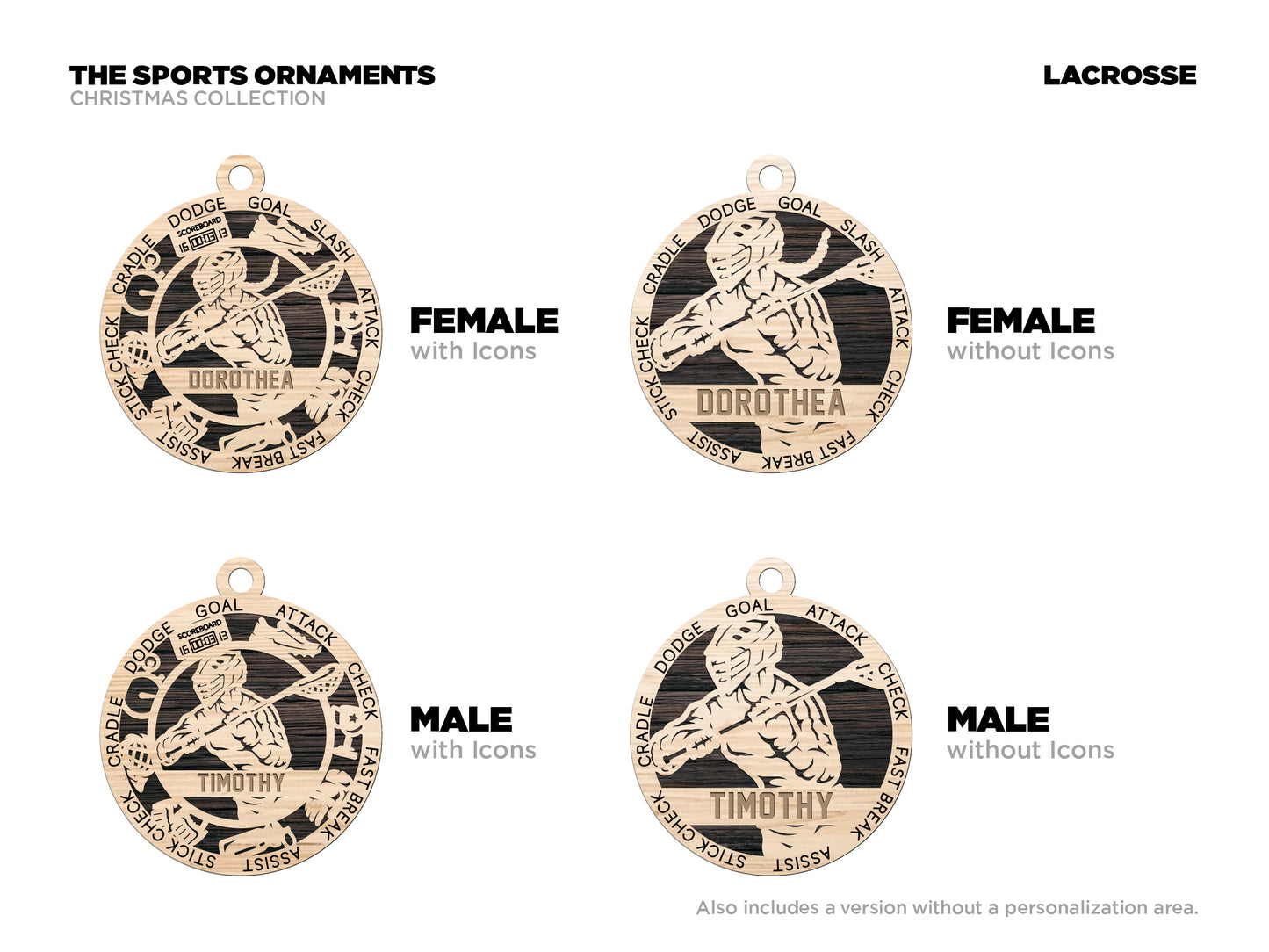 Female Lacrosse laser cut personalized wood ornament