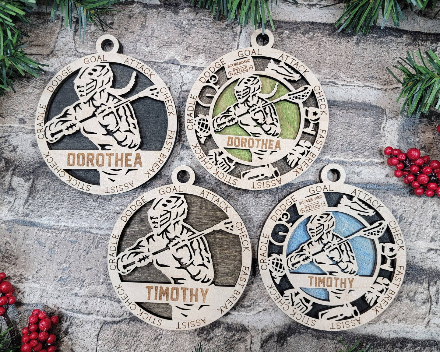 Female Lacrosse laser cut personalized wood ornament