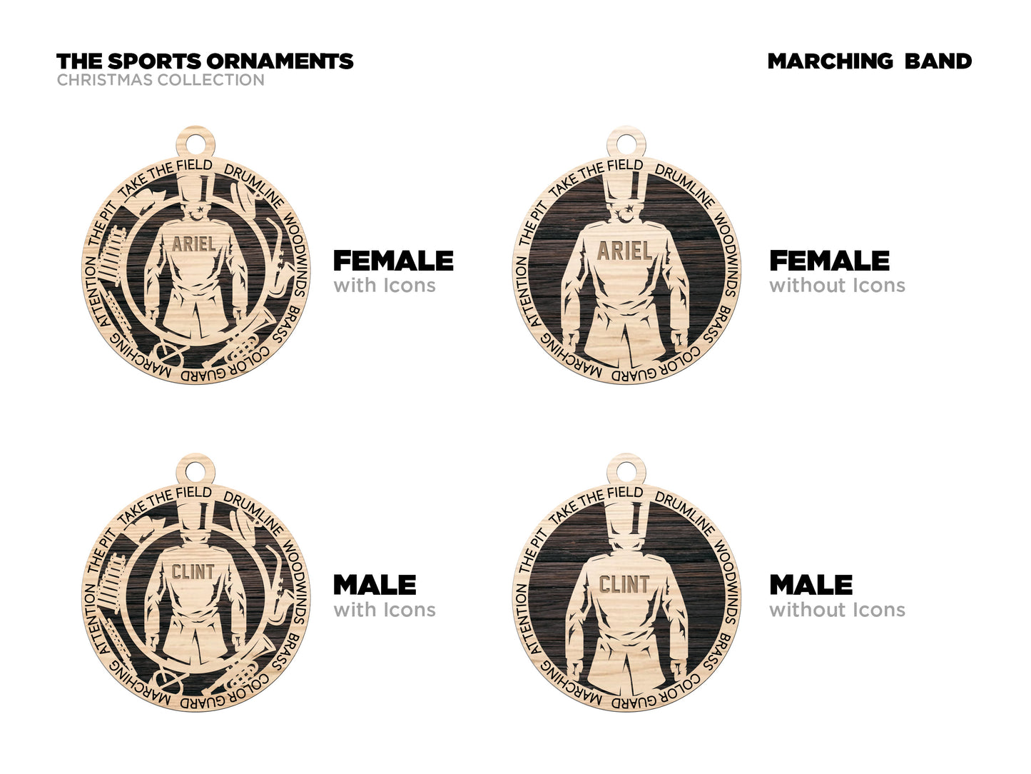 Male Marching Band laser cut personalized wood ornament
