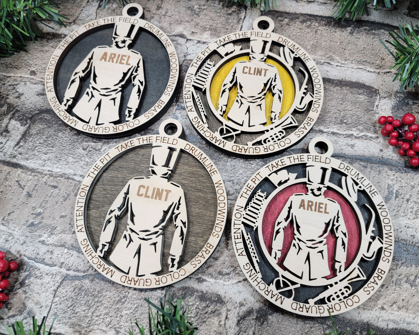 Female Marching Band laser cut personalized wood ornament