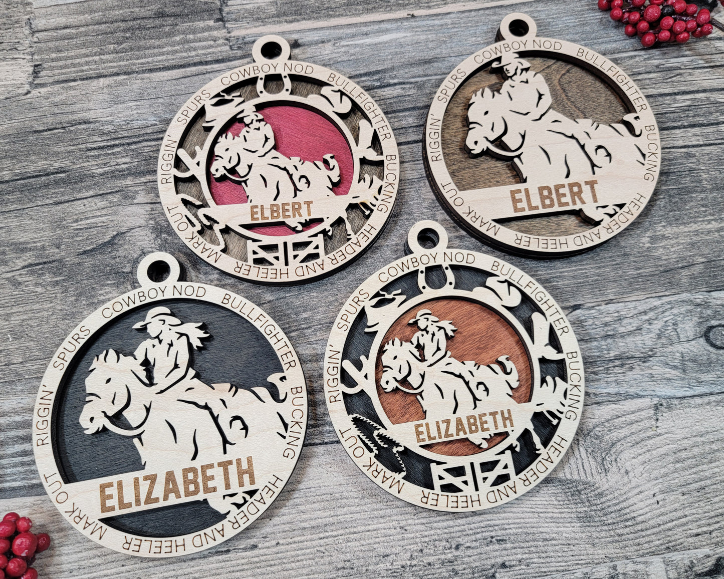Female Rodeo laser cut personalized wood ornament