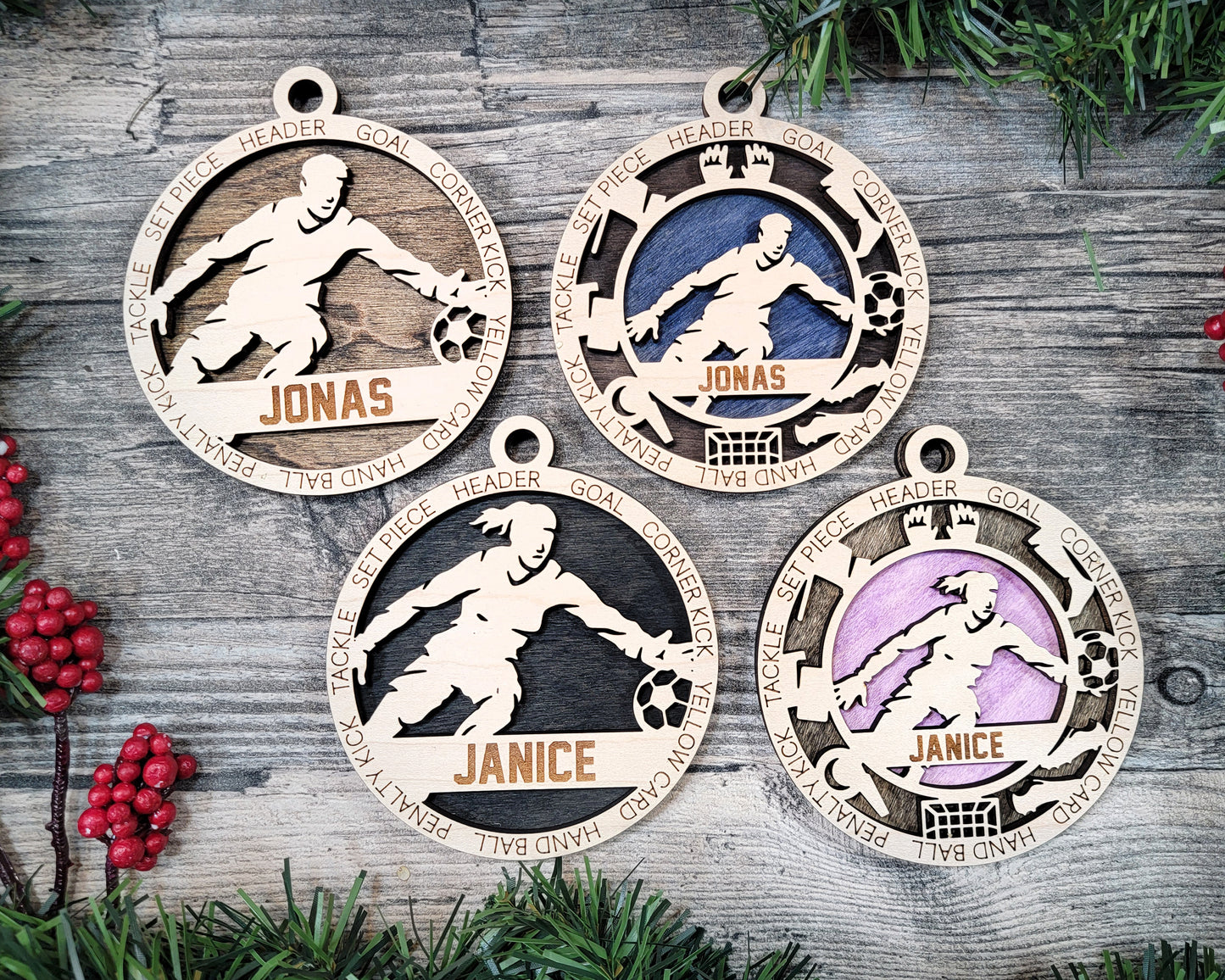 Female Soccer Goalie laser cut personalized wood ornament