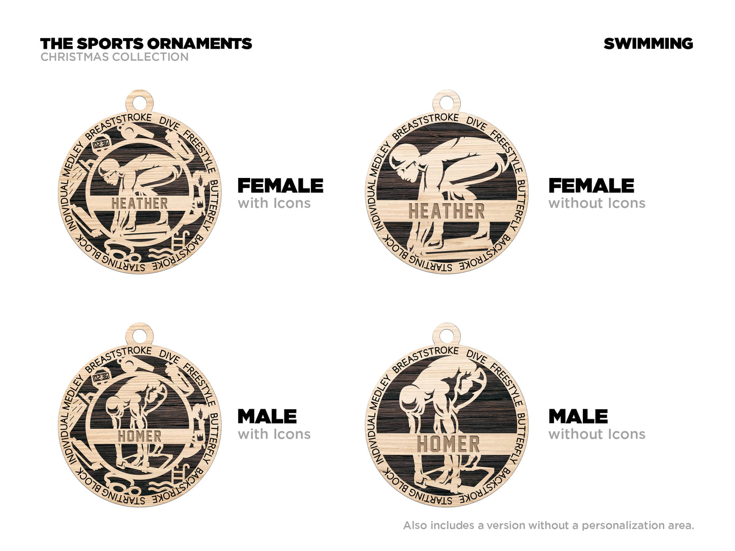 Male Swimming laser cut wood ornament