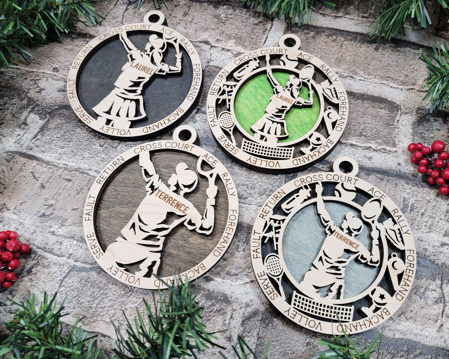 Male Tennis laser cut personalized wood ornament