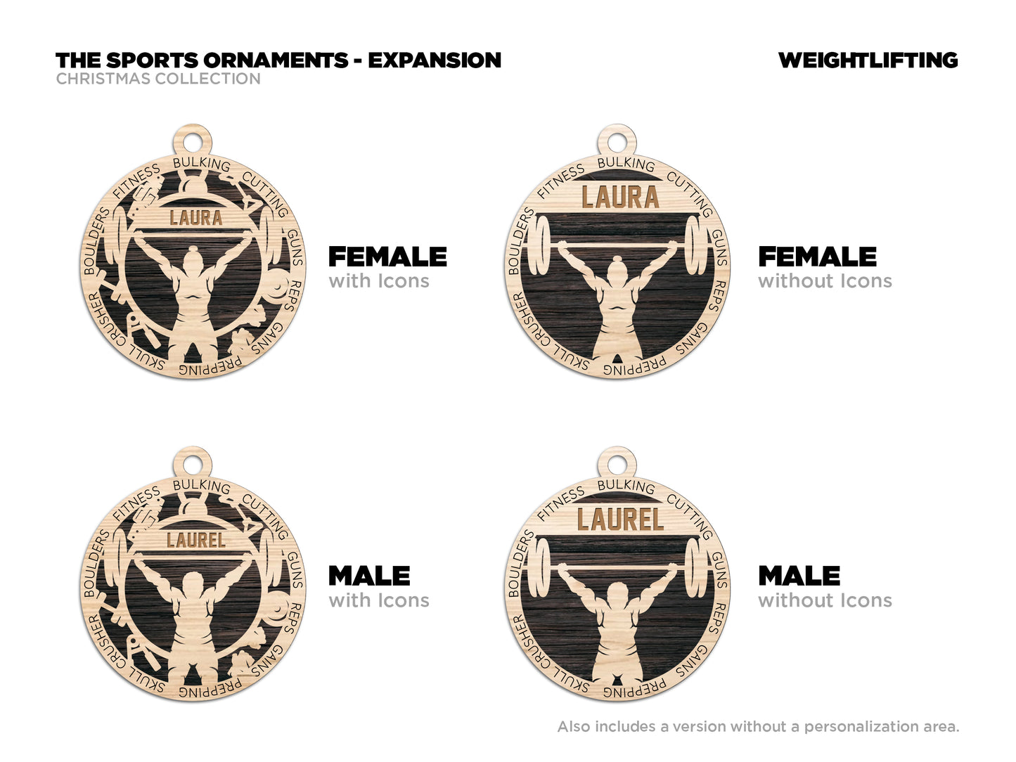 Male Weightlifting laser cut personalized wood ornament
