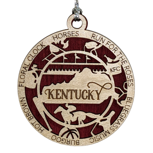 Kentucky State Pride 3D Wood Laser Cut Ornament: Featuring Iconic Kentucky Symbols and Custom Background Colors